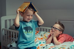 Dominic 5 and Seb White 7, in their bedroom in Bath